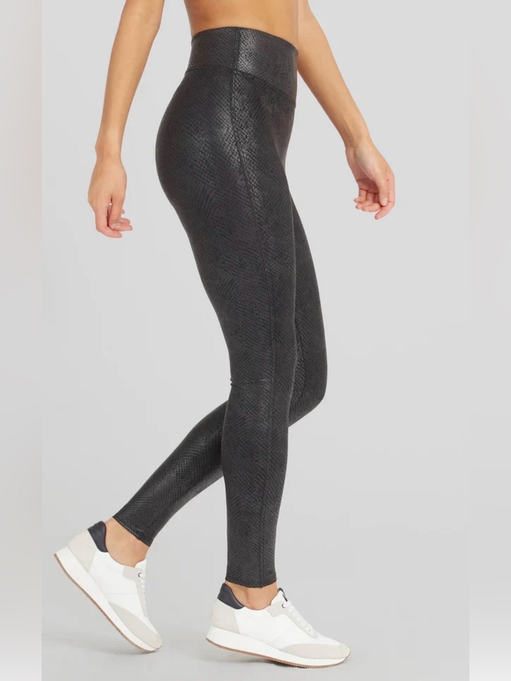 SPANX High-Waist Black Snake-Texture Leggings Large